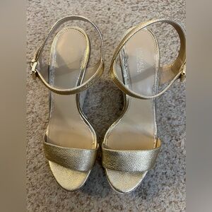 Michael Kors Jill Gold Espadrille Wedge Sandals